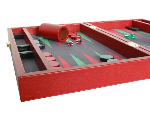 Zaza & Sacci Backgammon Board Game Set - (16" Leather/Microfiber Case) - Red