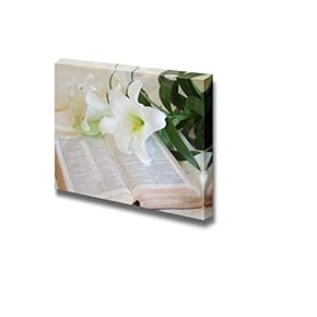 Canvas Prints Wall Art - Still Life Easter Lily and Bible Floral/Flower Art | Modern Wall Decor/Home Decoration Stretched Gallery Canvas Wrap Giclee Print & Ready to Hang - 12" x 18"