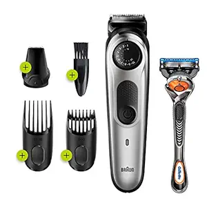 Braun Beard Trimmer for Men BT5260, Cordless & Rechargeable Hair Clipper, Detail Trimmer with Gillette ProGlide Razor, 39 length settings, 5min quick charge, 100 min runtime, Black/Silver Metal