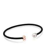 TOUS Icon Mesh Bangle in Black IP Steel and Rose Vermeil Silver with 0.65 cm Pearl. Size: 0.6 cm.
