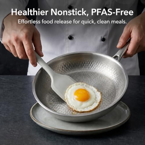 Titanium Hammered Pan Pro with Lid, PFAS/PFOA/PTFE-Free Non stick Titanium Frying Pan, Dishwasher & Oven Safe, Scratch Resistant, 12 Inches Even Heating Titanium skillet, Compatible With All Cooktops
