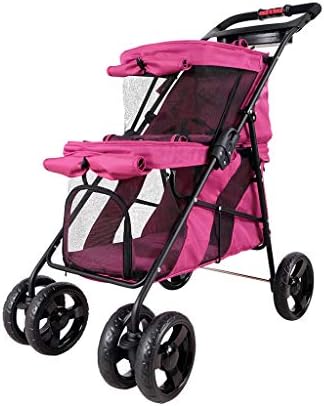 Jlxl Pet Stroller Double Cat Sunscreen Dog Out For Car Rainproof Childbirth Foldable (Color : PINK)