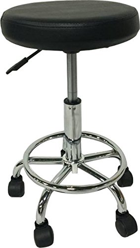 Black Hydraulic Multi-purpose Adjustable Rolling Stool w/Foot Rest for Massage Tables, Examination Tables, Office, Medical and Home