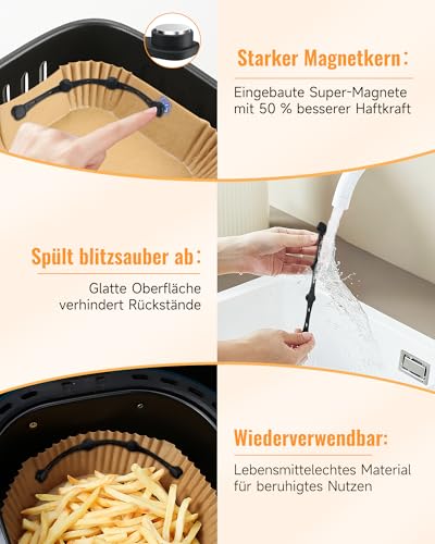 Magnets for Airfryer Baking Paper, Pack of 4 Silicone Magnets Airfryer Accessories Prevent Baking Paper from Cover Food, Hot Air Fryer Accessories for Ninja, Philips