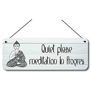 Maggie-mais Quiet please meditation In Progress Hanging Metal Aluminium sign plaque 20cm x 7.5cm