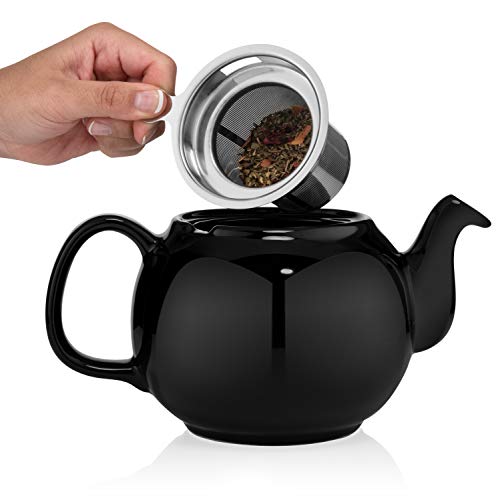 SAKI Large Porcelain Teapot, 48 Ounce Tea Pot with Infuser, Loose Leaf