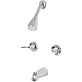 Kingston Brass Yosemite 3-Griff Badewannen-Dusch-Armatur, Poliertes Chrom – Inkl. Duschkopf, Arm & Auslauf, Durchflussmenge 2,5 GPM