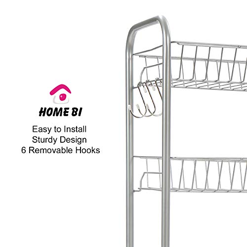 HOME BI 5-Tire Metal Rolling Cart, Lockable Utility Trolley for Kitchen and Bathroom, Silver