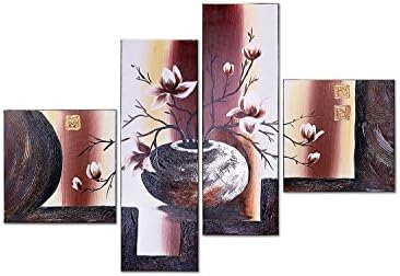 LynHee Stretched and Framed 100% Hand Painted Modern Canvas Wall Art Elegant Flowers Floral Oil Paintings on Canvas Home Decorations 4pcs/set