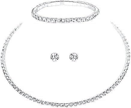 mecresh Wedding Bridal 1/2/3/4/5Row Rhinestone Crystal Jewelry Sets for Women(1 Earrings&Necklace&Bracelet)