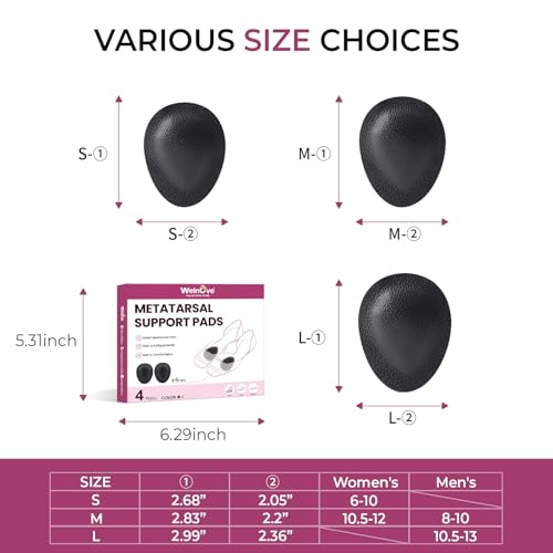 Welnove Unisex Metatarsal Pad-Leather Forefoot Pad Provides Metatarsal Support-Soft Insoles for Metatarsalgia and Morton's Neuroma-Shoe Friendly(S)
