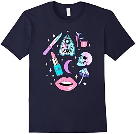Mens Pastel Goth Kawaii Witch Creepy Cute Graphic Shirt Medium Navy