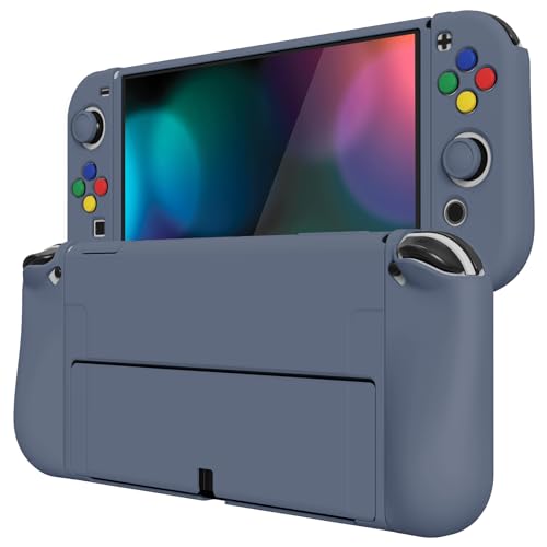 PlayVital ZealProtect Soft Protective Case for Nintendo Switch OLED, Flexible Protector Joycon Grip Cover for Nintendo Switch OLED with Thumb Grip Caps & ABXY Direction Button Caps - Slate Gray