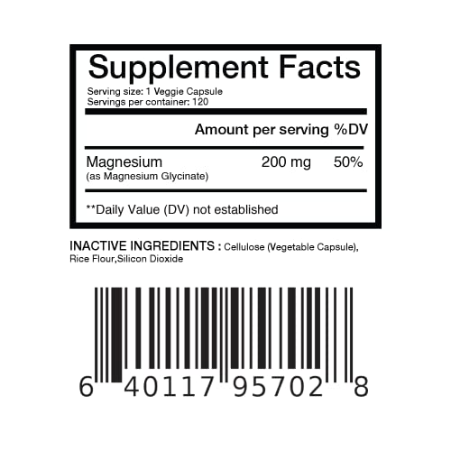 Magnesium Bisglycinate 200mg High Absorption Chelated 120 Vegan