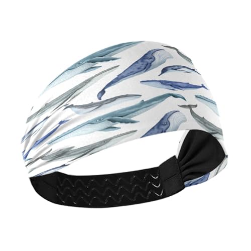 WELLDAY Headbands for Women Watercolor Whales Soft Elastic Non Slip Headbands for Women Running, Wide Women’s Head Band for Thin Hair