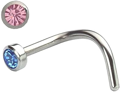Nasenstecker Titan mit Swarovski® Kristallen in 6 verschiedenen Farben(gebogen)