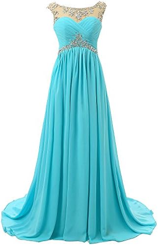 Vivebridal Beaded Straps Bridesmaid Prom Dress Sparkling Embellished Evening Gown Blue US15w