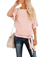 OURS Women's Summer Short Sleeve Knot Fit Front Chiffon Tops Blouses Pink