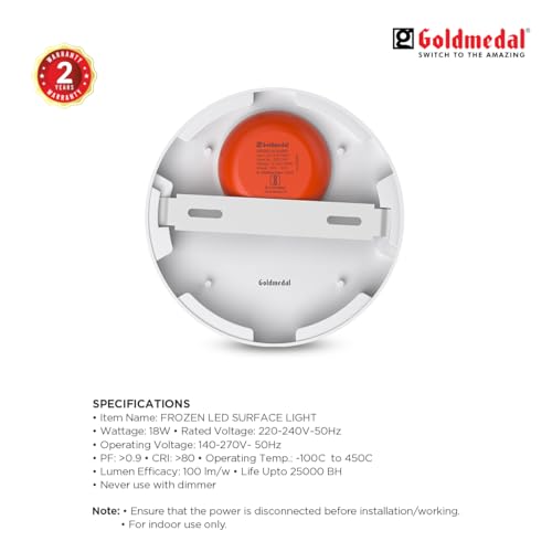Goldmedal Frozen 18W LED Surface Panel Light | Ceiling Light (No False Ceiling Required) | Surface Mounted LED Light for Home,Hall,Bedroom&Office |100 Lumen Per Watt |Warm White(3000K)-Pack of 5 3