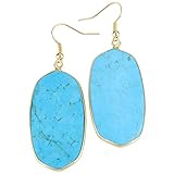 rockcloud Crystal Stone Dangle Hook Earrings Oval Gold Plated