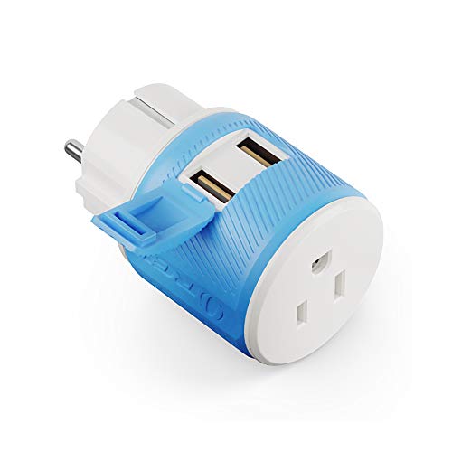 Germany, France, Schuko Travel Plug Adapter by OREI with Dual USB - USA Input + Surge Protection - Type E/F (U2U-9), Will Work with Cell Phones, Camera, Laptop, Tablets, iPad, iPhone and More