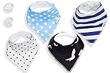 Baby Ji Bandana Drool Bibs - Fashionable Super Absorbent 100% organic cotton. adjustable Snaps - 4 Pack. Cute Baby Shower Gift. 2 Free Bonus: Corner Safety Bumpers + Ebook Total Toddler Care