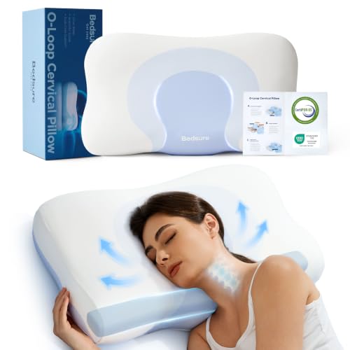 Bedsure Oreiller en Mousse à mémoire de Forme - en Forme de O - avec Housse de Coussin Respirante Q-Max 0,508 - Rebond Rapide - Cadeau pour Les Personnes Dormant sur Le côté et Le Dos - 66 x 38 cm
