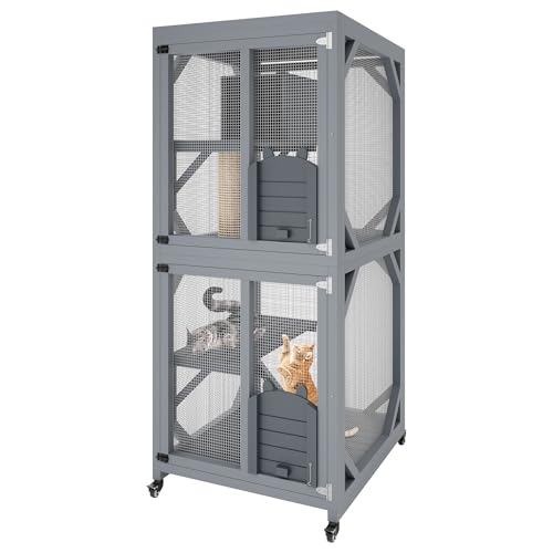 Outdoor Catio Enclosure on Wheel, 68" Large Catio Outdoor Cat Enclosure with We…