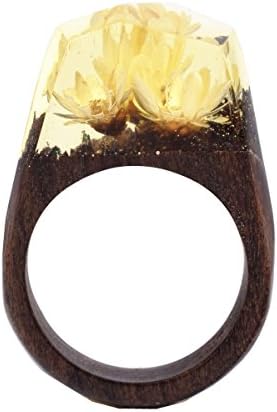 Handmade Secret Holzharz Blue Colourful Flowers – Silver Rings