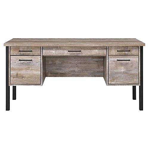 Weathered OakFinish Office Desk Black Brown Rustic Rectangular MDF