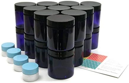 Cobalt Blue 4 Ounce PET Plastic Jars with Black Lids, and 4 Mini Jars, 20 Pack