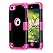 Case for iPod Touch 5 Case for iPod Touch 6 Case, Dual 3 in 1 Hard PC Case + Silicone Shockproof Heavy Duty High Impact Armor Hard Case Cover for Apple iPod touch 5 6th Generation (black+hot pink)