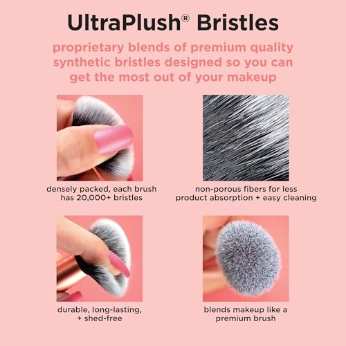 REAL TECHNIQUES 6 PIECE EVERYDAY ESSENTIALS MAKEUP BRUSH SET, INCLUDES 4 BRUSHES & 2 MAKEUP SPONGES, FOR FOUNDATION, BLUSH, BRONZER, CONTOUR, EYESHADOW, & POWDER, TRAVEL GIFT SET, CRUELTY-FREE & VEGAN