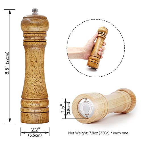 Salt and Pepper Grinder Set, 8 inch Oak Wood Pepper Mill Salt Grinder