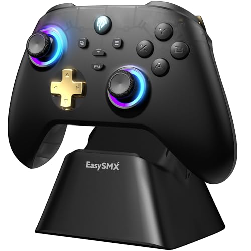 EasySMX D05 PC Controller mit Ladestation, Controller PC Wireless mit Hall Joystick & Hall Trigger, Bluetooth PC Controller für PC/Switch/Handy-Schwar