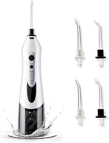 Electric Dental Water Flosser, Cordless, Portable and Rechargable Oral Irrigator with 3 Operation Modes and 4 Rotatable Jet Tips, IPX7 Waterproof for Cleaning Braces and Teeth Whitening