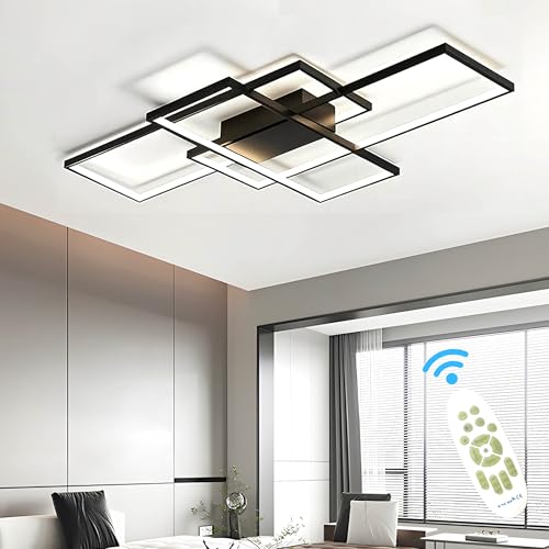 ASJK Ceiling Light Living Room 60 W Modern LED Ceiling Light Square 3000 K 6000 K Geometric Multifunctional Ceiling Lighting with Remote Control for Living Room (80 cm, Black)