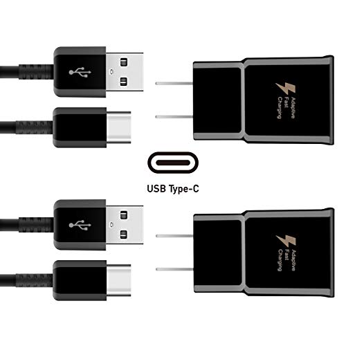 2 Pack Adaptive Fast Charger 5 ft Type C (Wall Charger+Type C USB Cable) Compatible with Samsung Galaxy S8 / S8+ / S9 / S9+ / S10e / S10 / S10+ / Note8 / Note 9 / LG G8 (Black)