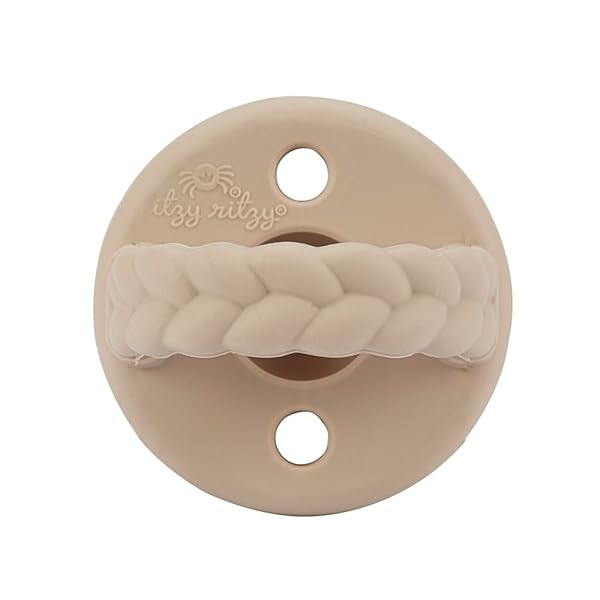 ITZY RITZY SILICONE PACIFIERS FOR AGES 6-18 MONTHS – ITZY SOOTHER PACIFIERS FEATURE COLLAPSIBLE HANDLE & TWO AIR HOLES FOR ADDED SAFETY – SET OF 2 IN BUTTERCREAM & TOAST