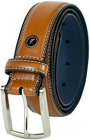 Nautica Men's Leather & Ribbon Reversible Belt - Signature Crossover Design, Gunmetal Buckle, Sizes 32-44