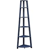 Pemberly Row Contemporary 5-Tier Corner Bookshelf, 71 in Tall, Blue MDF and Particleboard with Melamine Veneer, Space-Saving 