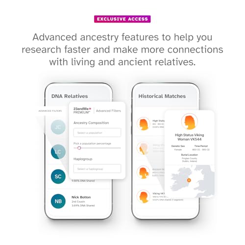 23andMe+ Premium Advanced Ancestry & Health - DNA Test Kit, Personal Genetic Insights, Plus 1-Year Access to Exclusive Health & Ancestry Reports, DNA Kit (Before You Buy See Important Test Info Below)