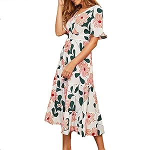 XYJD Lente en zomer vrouwen casual losse chiffon grote bloemen V-hals taille afslanken uitlopende mouwen grote swing…