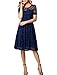 Aonour AR8006 Women's Vintage Floral Lace Elegant Cocktail Formal Swing Dress with Short Sleeve Navy S