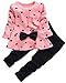 Kids Long Sleeves Cute Heart Pattern T Shirt Tops with Bow Tie + Pants Set 2 Pieces Outfit For Toddler Baby & Little Girls, Pink, Age 18-24 Months = Tag 90