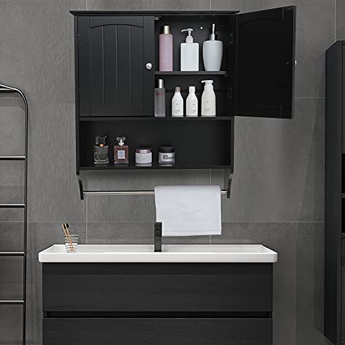 Iwell Black Bathroom Wall with 1 Adjustable Shelf & Double