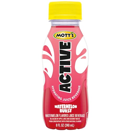 MOTT’S ACTIVE WATERMELON BURST HYDRATING JUICE BEVERAGE, 8 FL OZ BOTTLES, 24 COUNT (4 PACKS OF 6), MADE WITH NATURALLY SOURCED ELECTROLYTES & COCONUT WATER, GLUTEN & CAFFEINE-FREE, KOSHER
