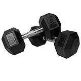 XMark Premium Quality Rubber Coated Hex Dumbbells with Chrome Contoured Handles - 40 lb pair