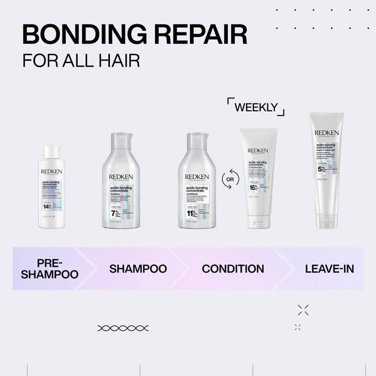Redken Acidic Bonding Concentrate Shampoo For Damaged Hair Repair - Strengthens and Repairs Weak and Brittle Hair, Sulfate-Free, With Citric Acid