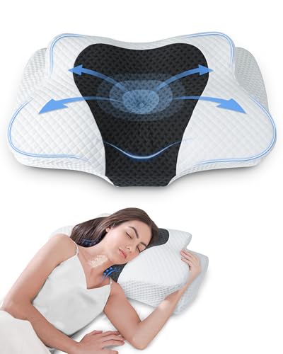 HOMCA Neck and Neck Pillow, Ergonomic Memory Foam Pillow, Side Sleeper, Back and Mouth Down Pillow, 60 x 40 x 9/10 cm